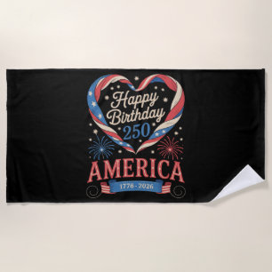 USA Hearts 1776 2026 July 250th Birthday USA Beach Towel