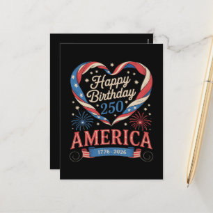 USA Hearts 1776 2026 July 250th Birthday USA Holiday Postcard