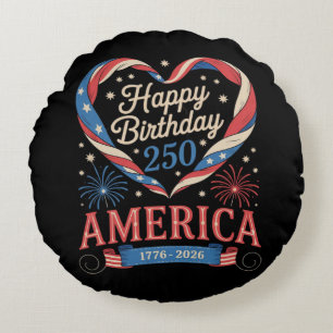 USA Hearts 1776 2026 July 250th Birthday USA Round Cushion