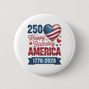 USA Hearts 1776 2026 July 4th 6 Cm Round Badge