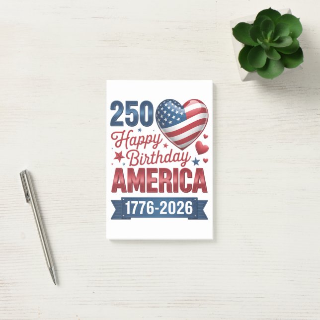 USA Hearts 1776 2026 July 4th Post-it Notes (Office)
