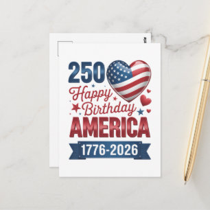 USA Hearts 1776 2026 July 4th Postcard