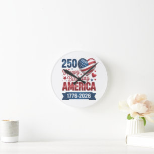 USA Hearts 1776 2026 July 4th Round Clock