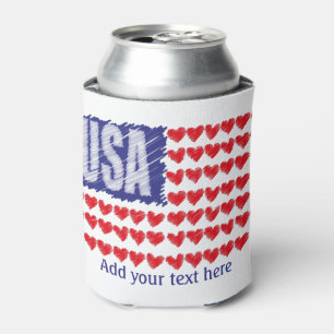 USA Hearts American Flag Can Cooler