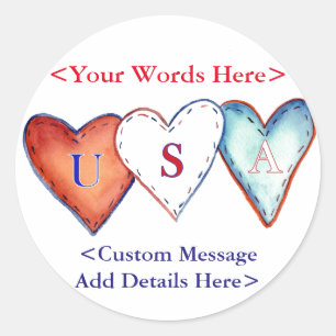 USA Hearts Custom Design Sticker Labels or Decals