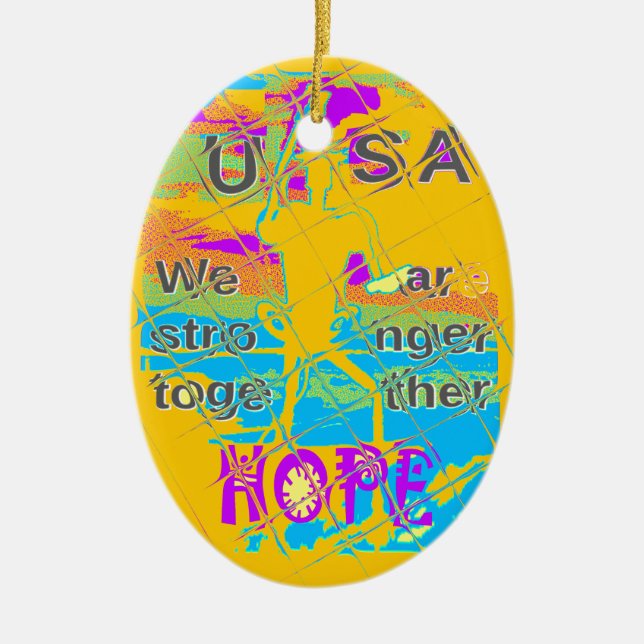 USA Hillary Hope Stronger Together Ceramic Tree Decoration (Front)