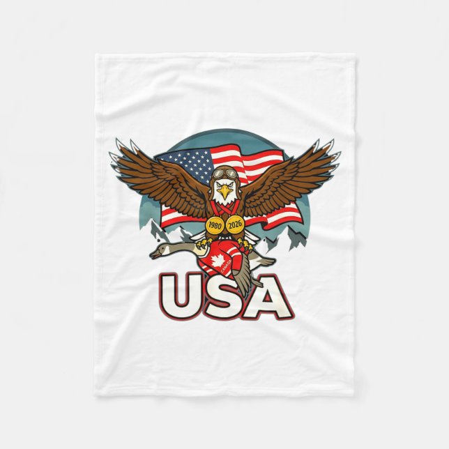 USA Hockey 2026 USA Beat Canada Eagle Fleece Blanket (Front)