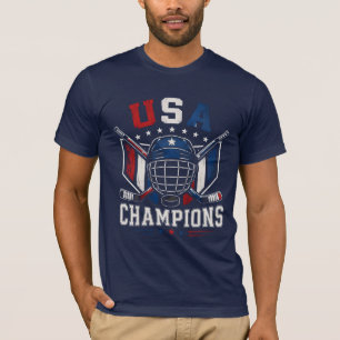 USA Hockey Champions Distressed Patriotic Helmet L T-Shirt