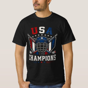 USA Hockey Champions Distressed Patriotic Helmet L T-Shirt