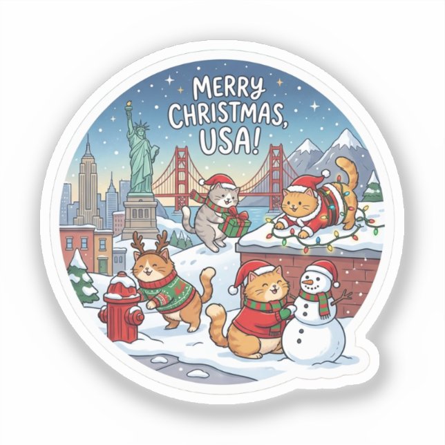 USA Holiday Cats – Cute Meowy Christmas Sticker (Front)