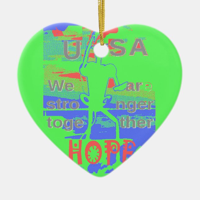 USA Hope: Neon Lemon & Orange Art Ceramic Tree Decoration (Front)