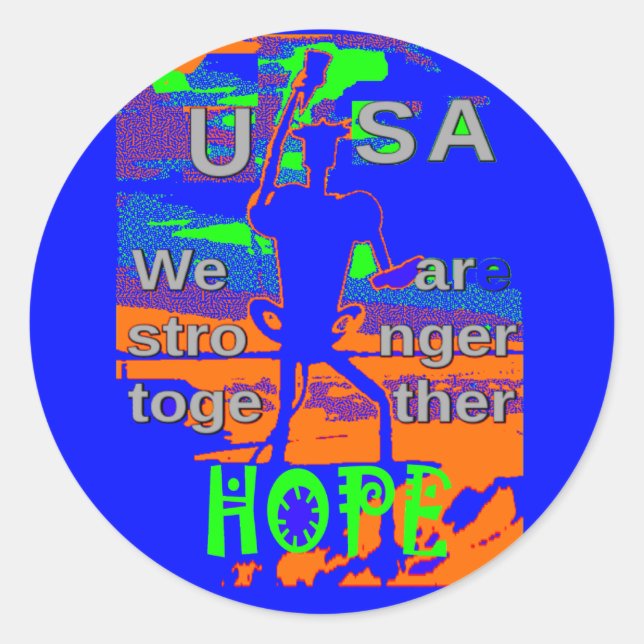 USA Hope Strong Together - A Patriotic Tapestry Classic Round Sticker (Front)