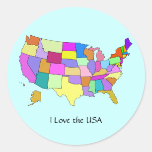 USA: I Love the USA, United States map Classic Round Sticker