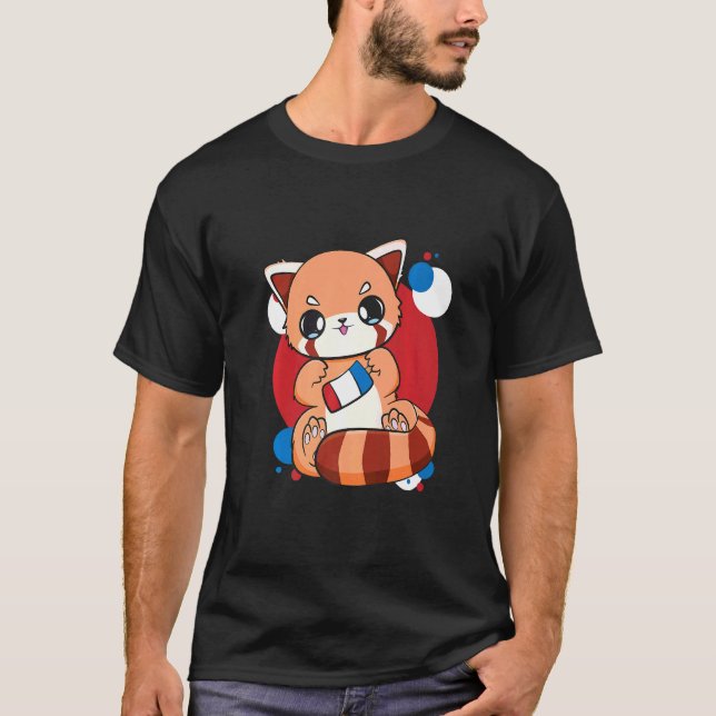 Usa Ice Cream 4th Of July Cute Red Panda Veteran T-Shirt (Front)
