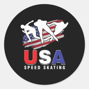 Usa Ice Skate Skating Skaters Speed Figure Skater  Classic Round Sticker
