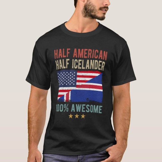 Usa Iceland Flag Half American Half Icelander T-Shirt (Front)
