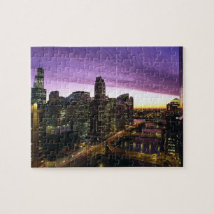 USA, IL, Chicago. Chicago skyline and river Jigsaw Puzzle