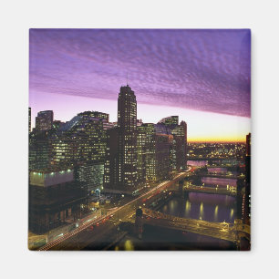 USA, IL, Chicago. Chicago skyline and river Magnet