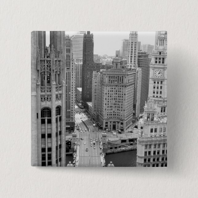 USA, IL, Chicago, Loop from Hotel 15 Cm Square Badge (Front)
