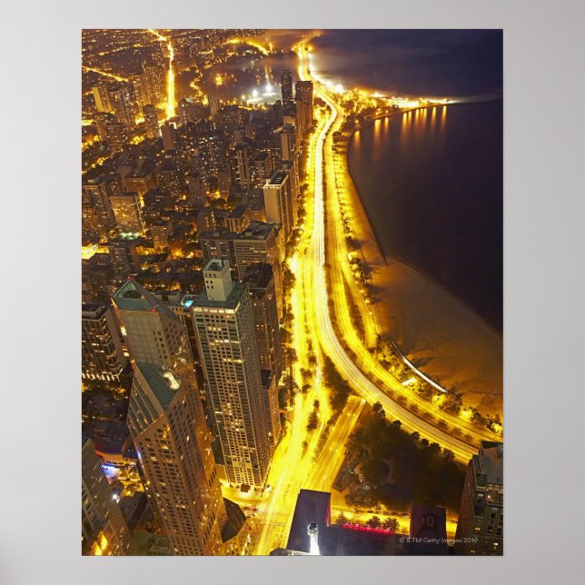 USA, Illinois, aerial view of Chicago at dusk Poster (Front)