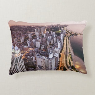 USA, Illinois, Chicago, Aerial view of Lake Decorative Cushion