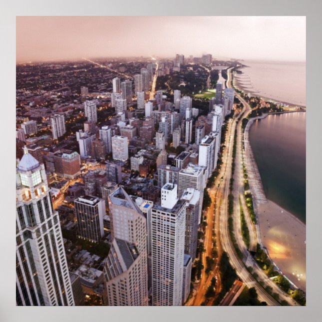 USA, Illinois, Chicago, Aerial view of Lake Poster (Front)