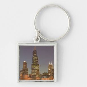 USA, Illinois, Chicago: City Skyline / Evening Key Ring