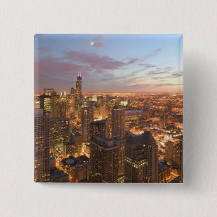 USA, Illinois, Chicago: Evening View of The Loop 15 Cm Square Badge