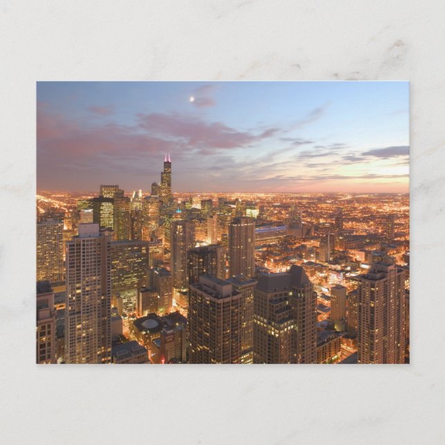 USA, Illinois, Chicago: Evening View of The Loop Postcard (Front)