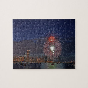 USA, Illinois, Chicago, Fourth of July fireworks Jigsaw Puzzle