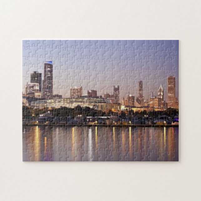 USA, Illinois, Chicago skyline at dusk Jigsaw Puzzle (Horizontal)