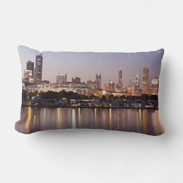 USA, Illinois, Chicago skyline at dusk Lumbar Cushion (Front)