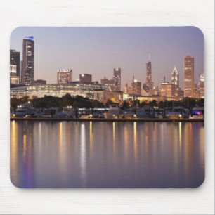 USA, Illinois, Chicago skyline at dusk Mouse Mat