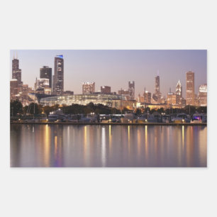 USA, Illinois, Chicago skyline at dusk Rectangular Sticker