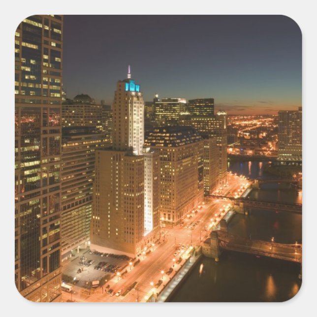 USA, Illinois, Chicago: The Loop: Buildings Square Sticker (Front)