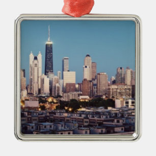 USA, Illinois, North Loop in Chicago panorama Metal Tree Decoration