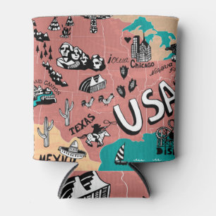 USA Illustrated: Colourful Map Journey. Can Cooler