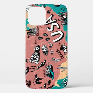 USA Illustrated: Colourful Map Journey. iPhone 12 Case
