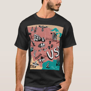 USA Illustrated: Colourful Map Journey. T-Shirt