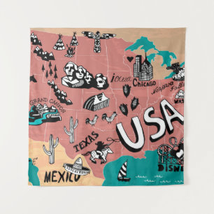 USA Illustrated: Colourful Map Journey. Tapestry