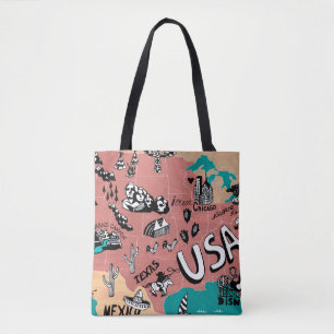 USA Illustrated: Colourful Map Journey. Tote Bag