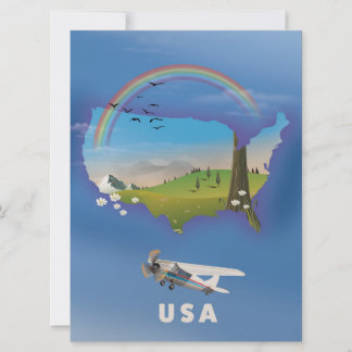 USA Illustrated travel poster Invitation