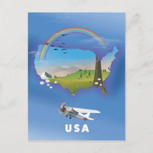 USA Illustrated travel poster Postcard