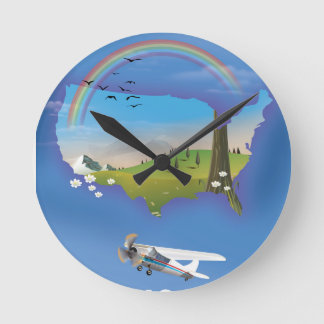 USA Illustrated travel poster Round Clock