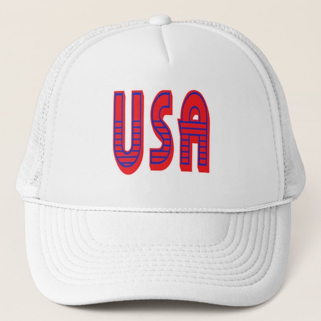 USA in Bold Red White and Blue Trucker Hat (Front)