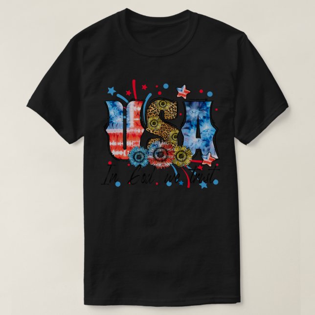 USA In God We Trust 4th Of July - Sunflower Leopar T-Shirt (Design Front)