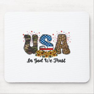 Usa In God We Trust America Flag 4th Of July Patri Mouse Mat