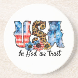 USA In God We Trust   Christian   Sunflower Coaster