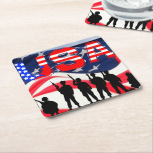USA In Honour Square Paper Coaster
