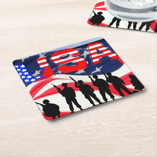 USA In Honour Square Paper Coaster (Angled)